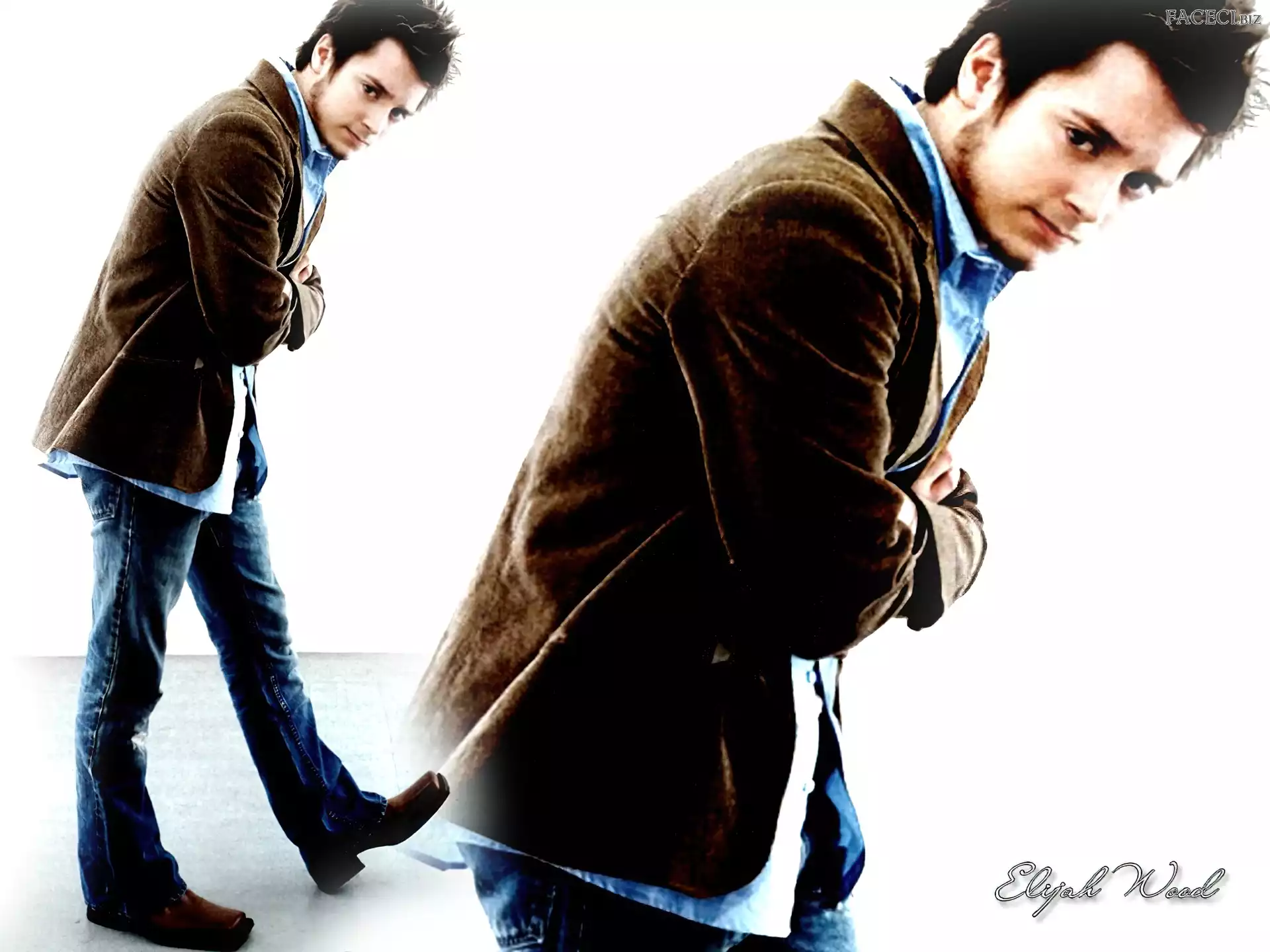 jeansy, Elijah Wood, brÄ…zowa marynarka